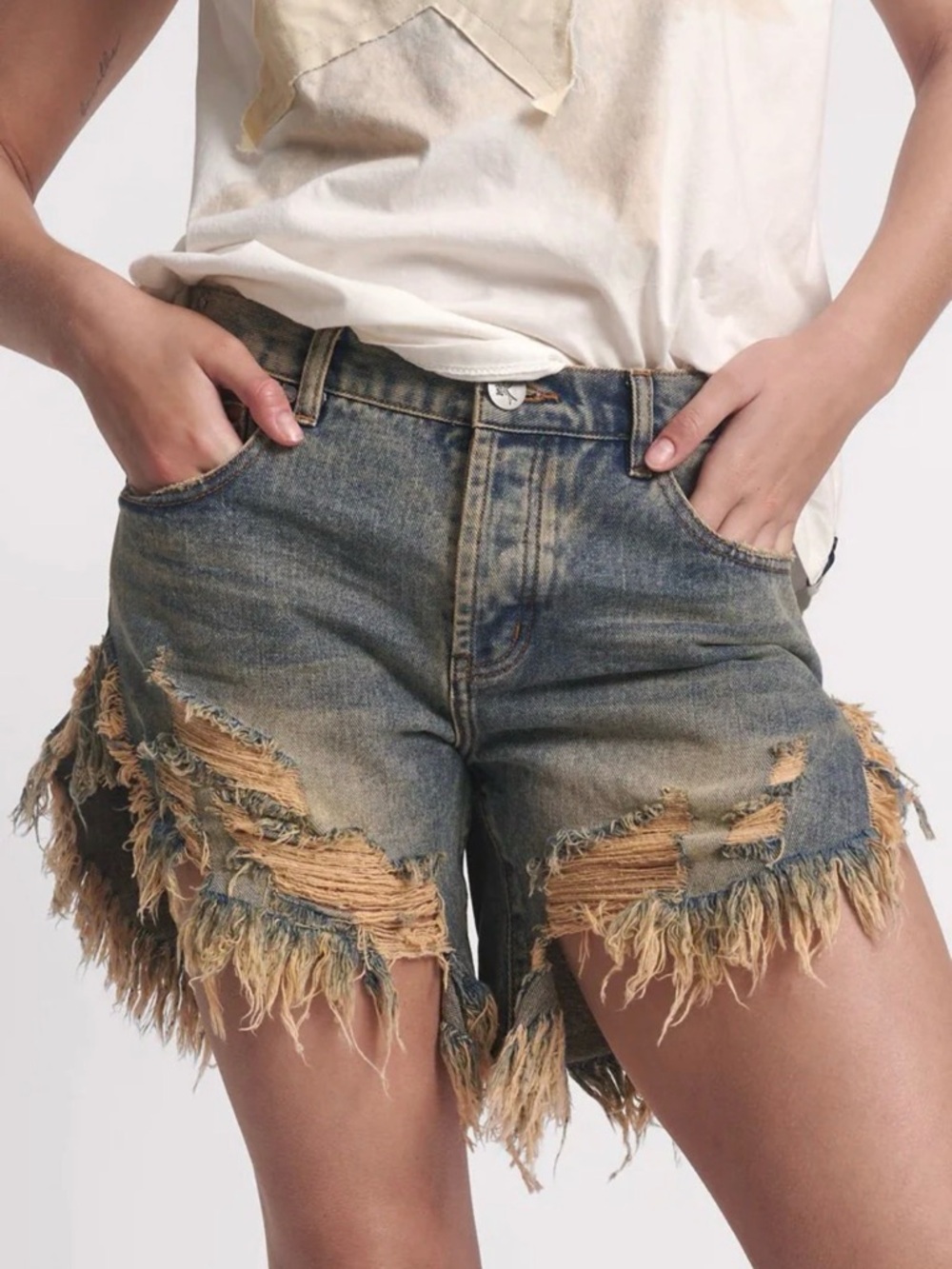 One Teaspoon Frankies Old Blue Distressed Denim Shorts 25